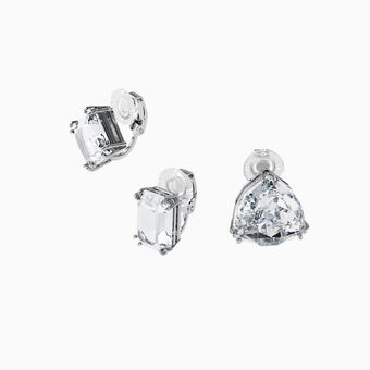 Millenia clip earring, Single, Set, White, Rhodium plated